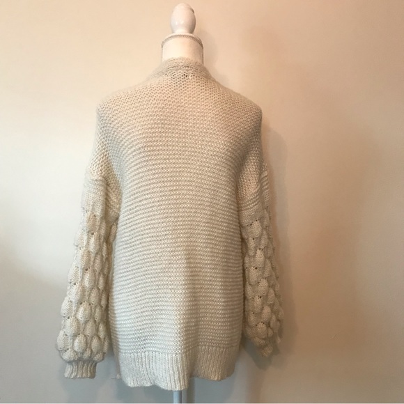 Nine West Cardigan Sweater White Cream Cable Knit Open Front Pockets Medium - Picture 9 of 13